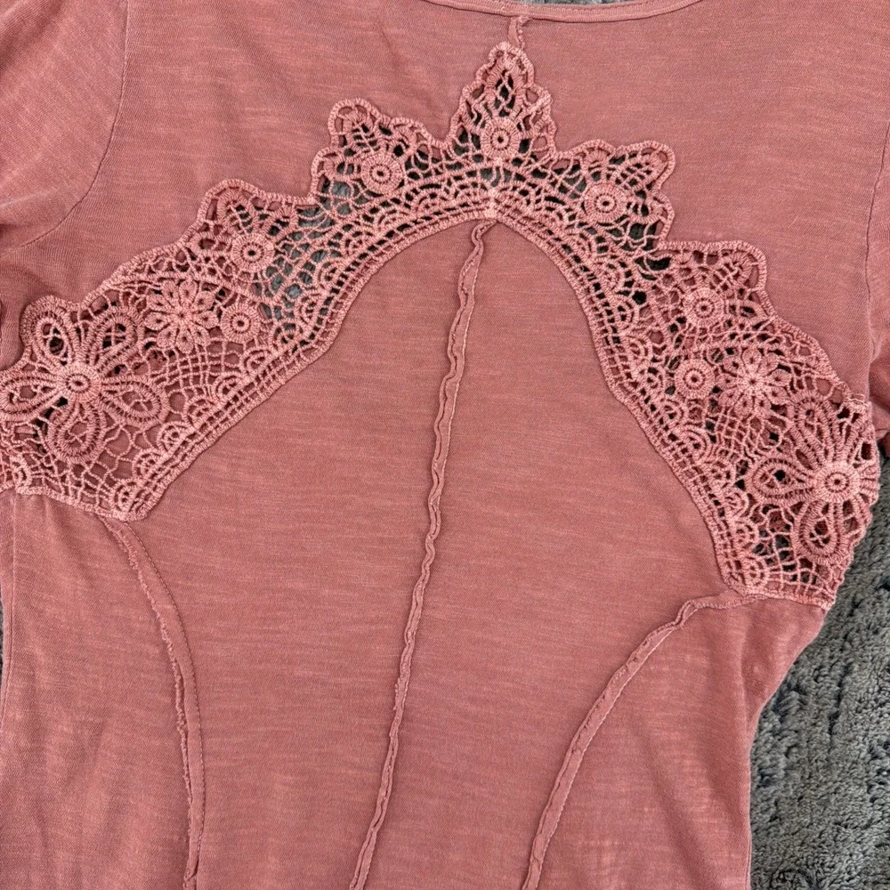 Free People Henley Top Keepsake Crochet Slub Terracotta Pink Small Boho Women's